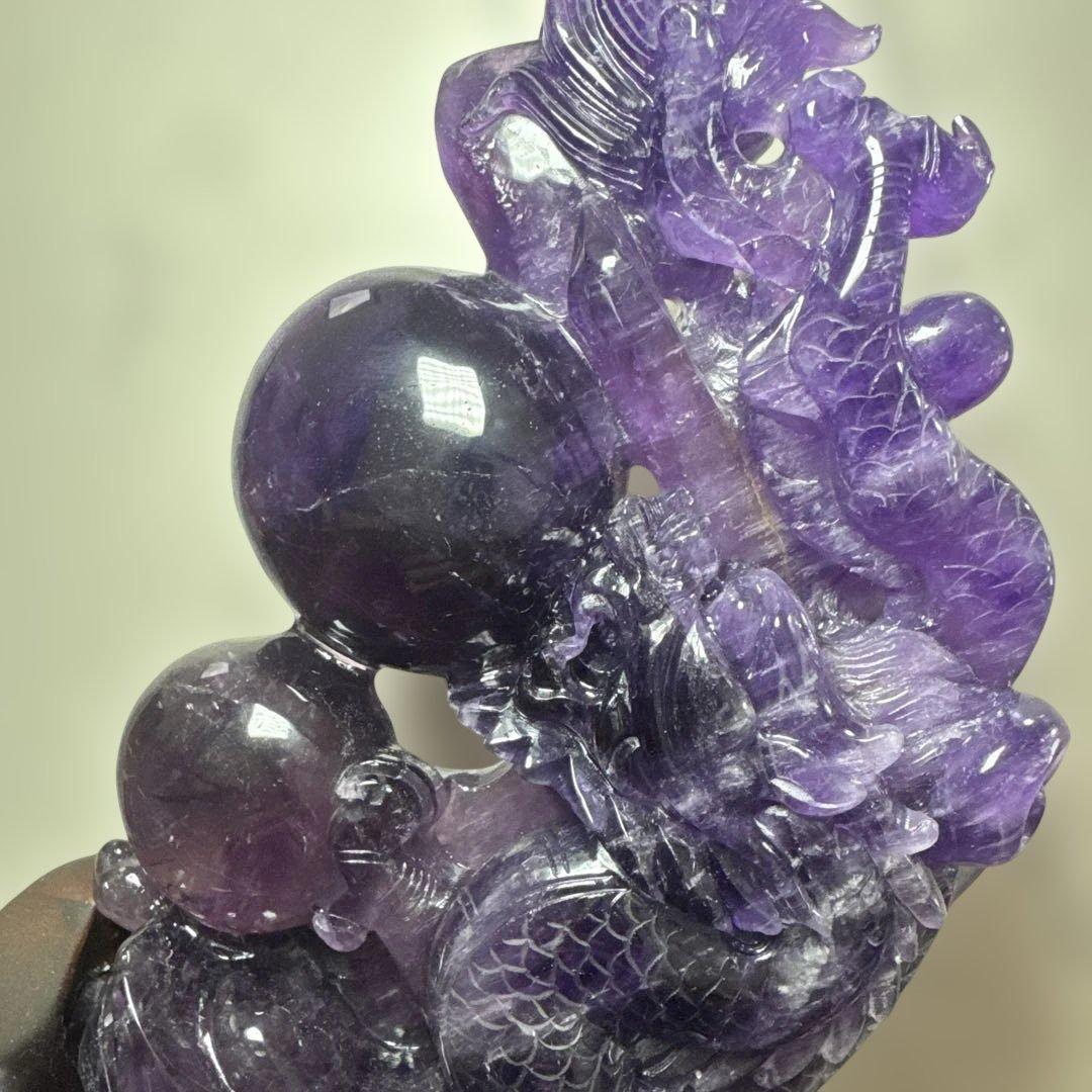 【コレクション】ウルグアイ産アメジスト 龍彫刻 約1.18kg 台座付