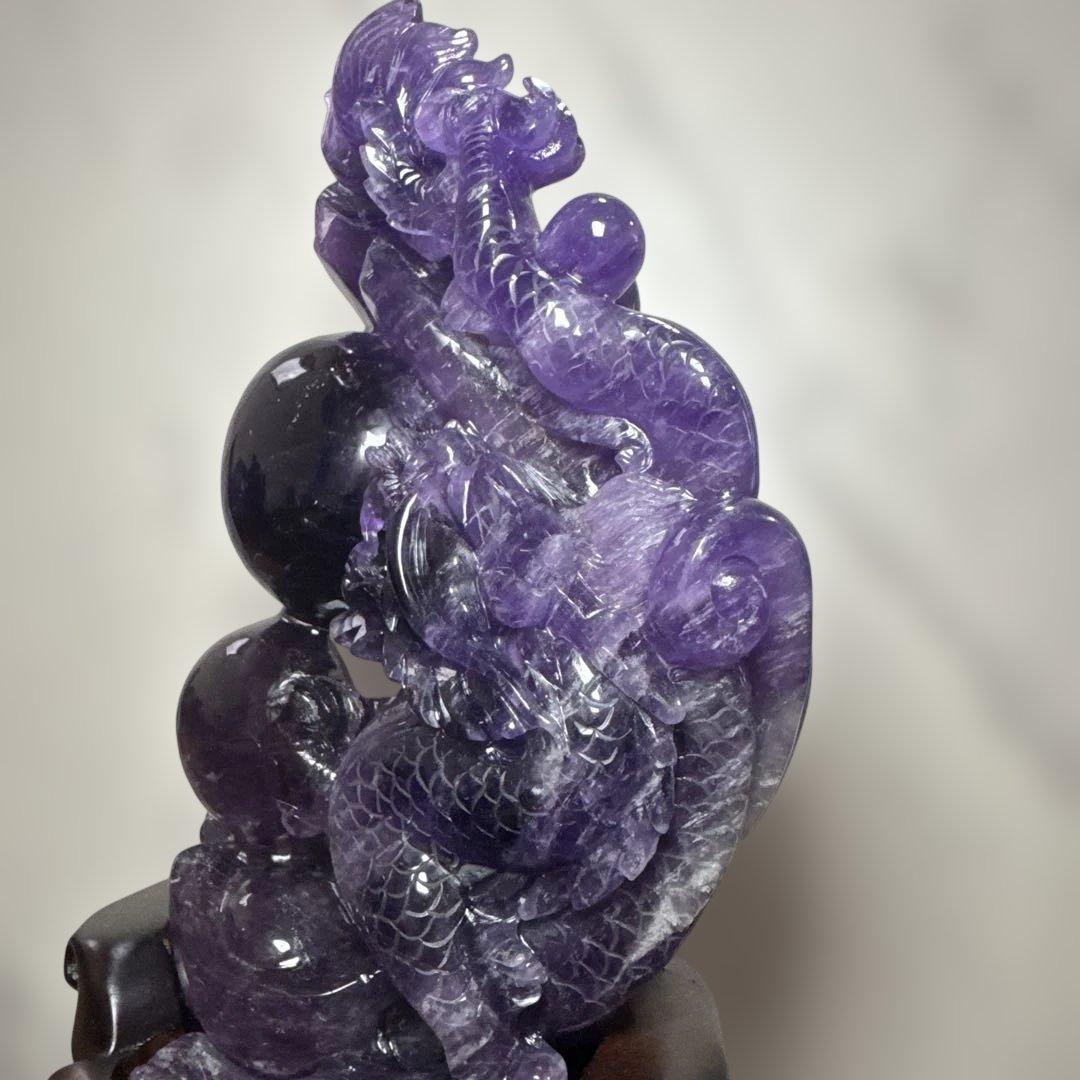 【コレクション】ウルグアイ産アメジスト 龍彫刻 約1.18kg 台座付