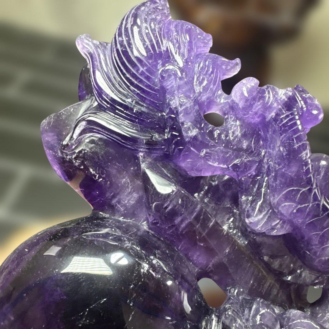 【コレクション】ウルグアイ産アメジスト 龍彫刻 約1.18kg 台座付