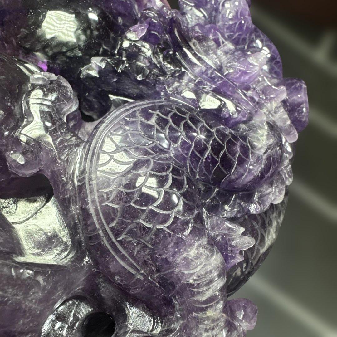 【コレクション】ウルグアイ産アメジスト 龍彫刻 約1.18kg 台座付