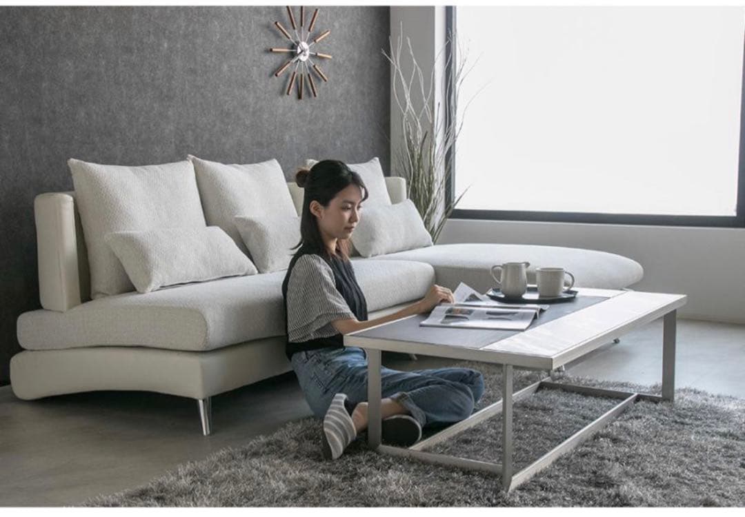 大幅値下げ【美品】大理石風セラミックグレー×塗装ウォルナット　ローテーブル