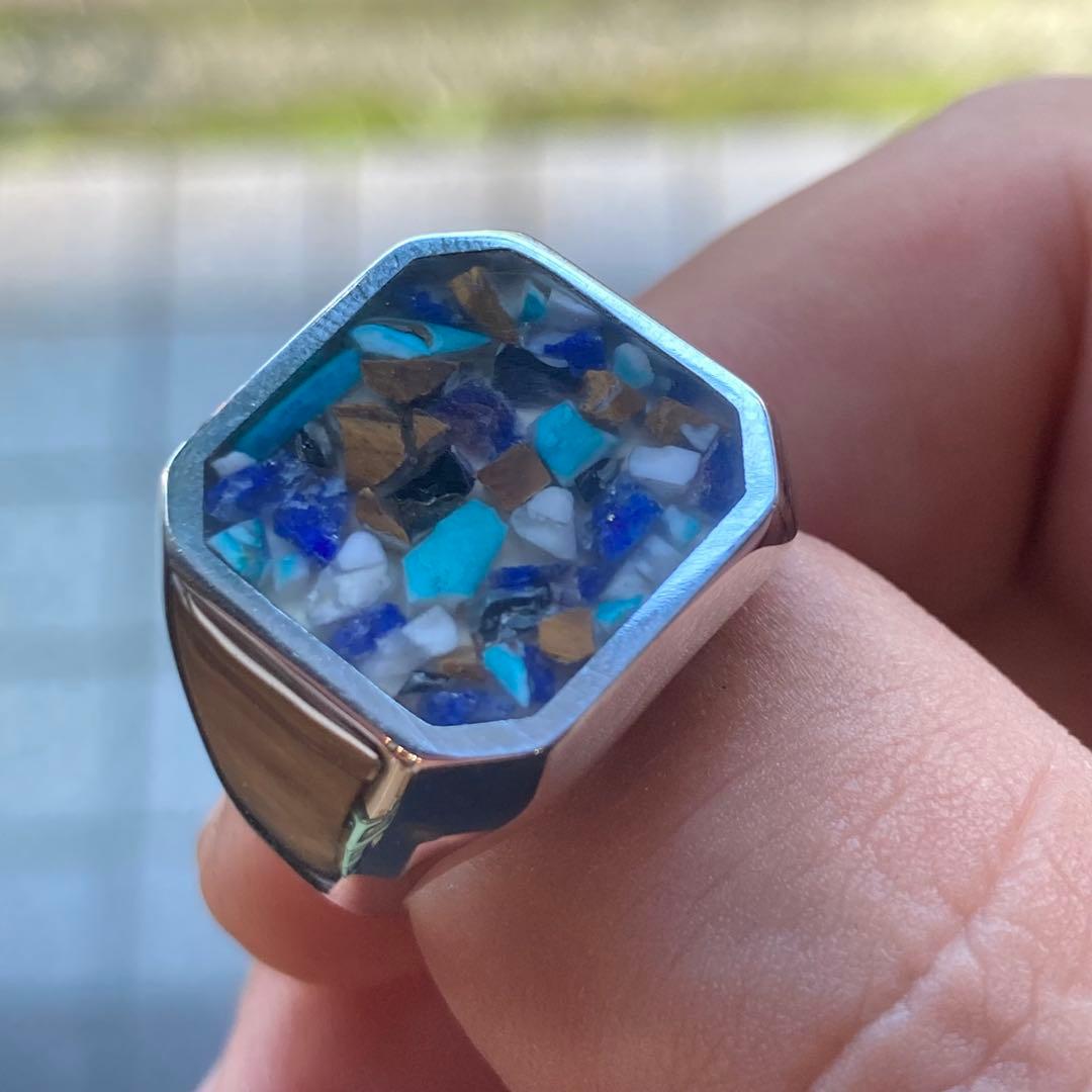 シルバー925 5種類の天然石リング ハンドメイド 希少品 15号