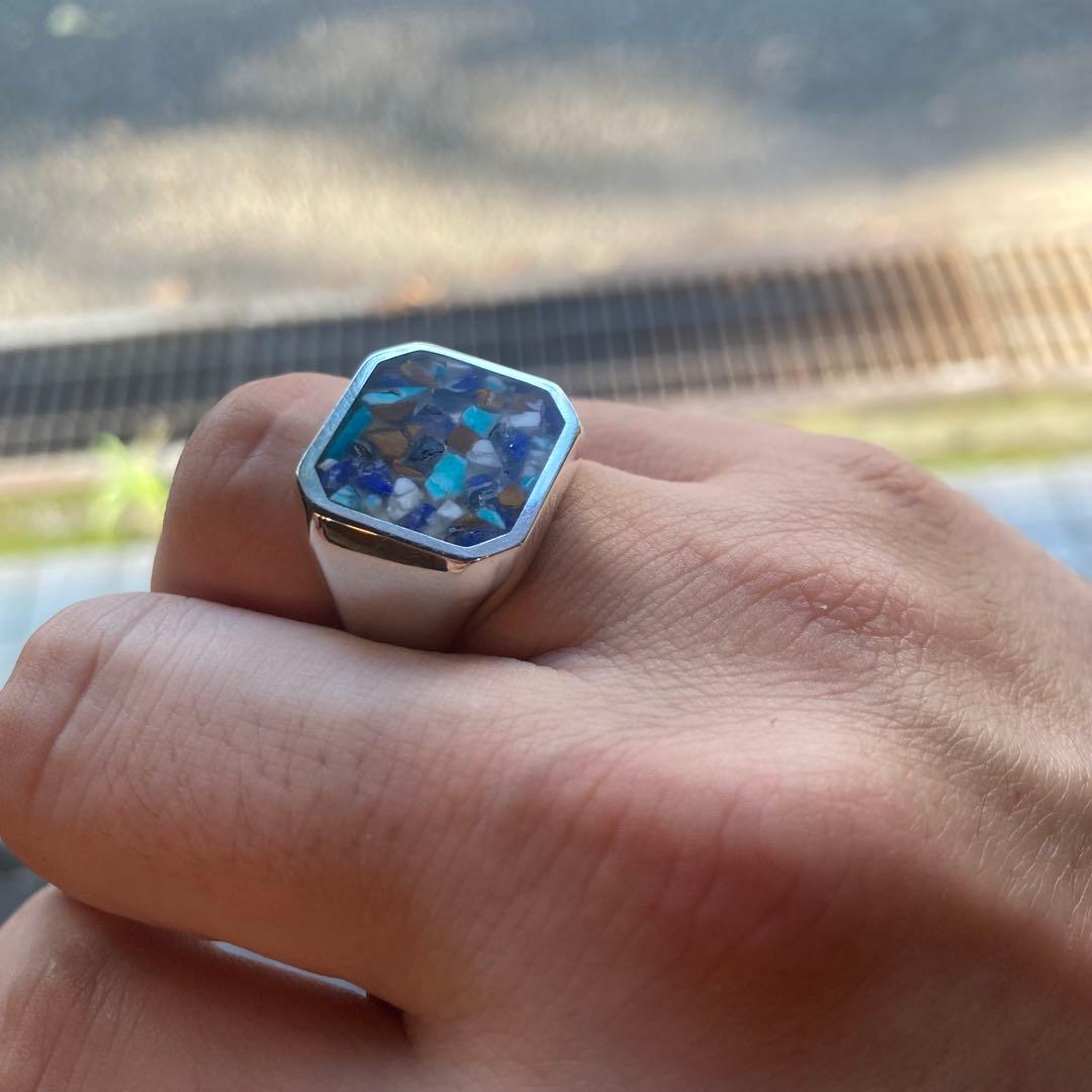 シルバー925 5種類の天然石リング ハンドメイド 希少品 15号