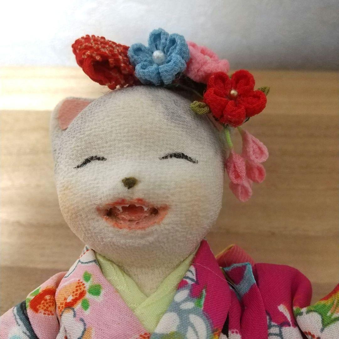 着物の猫ちゃん人形　ネコ　ねこ　ハンドメイド　古布 創作人形