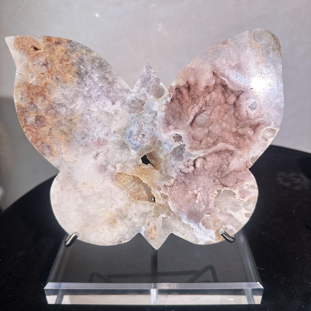 天然石 最高品質 超レア ピンクアメジスト蝶々置物 原石 NO.032829