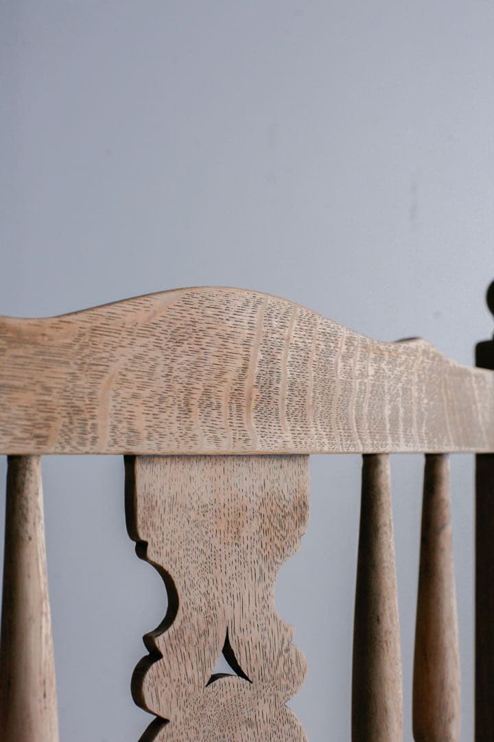 ナラ材　無垢材　白木　モケットチェア　ダイニングチェア　アンティーク　剥離