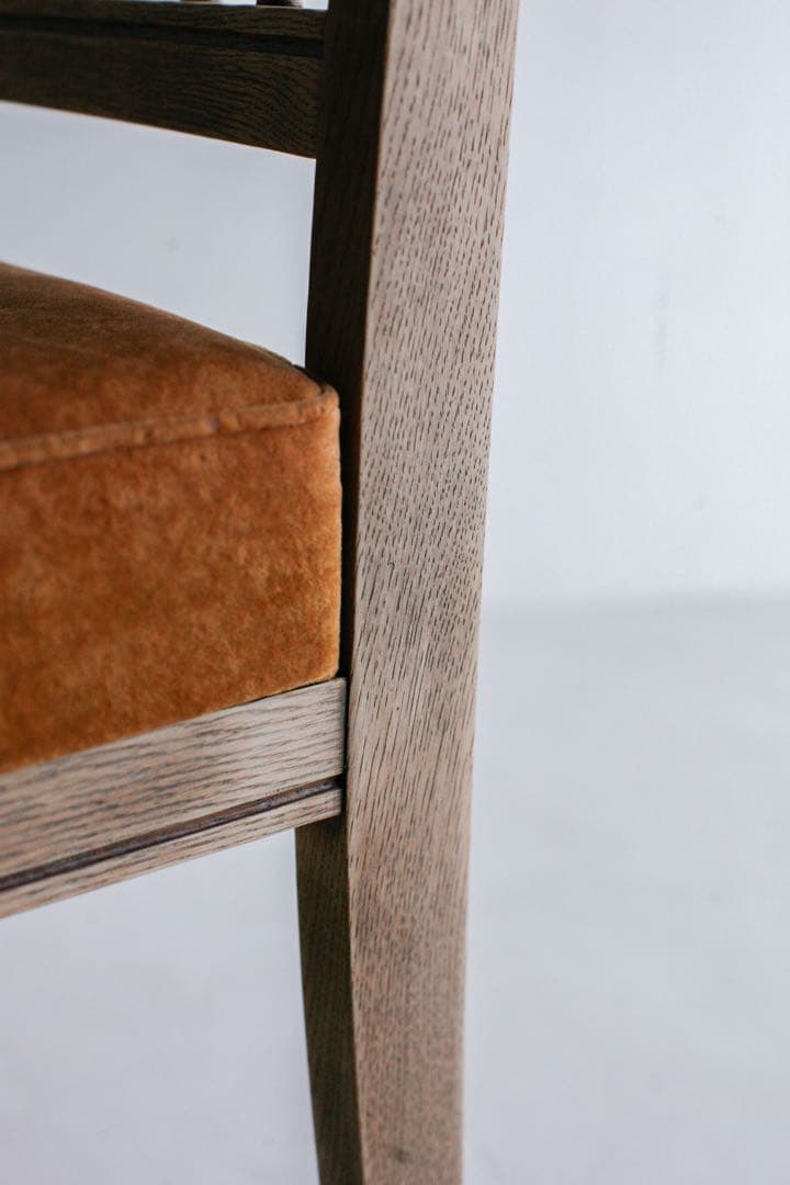 ナラ材　無垢材　白木　モケットチェア　ダイニングチェア　アンティーク　剥離
