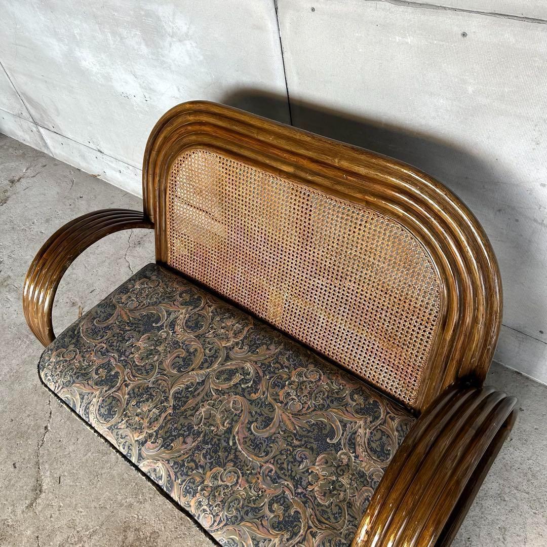 ✿アジアンリゾートポップ✿籐フレーム 2人掛け　ラブソファ　オールドラタン