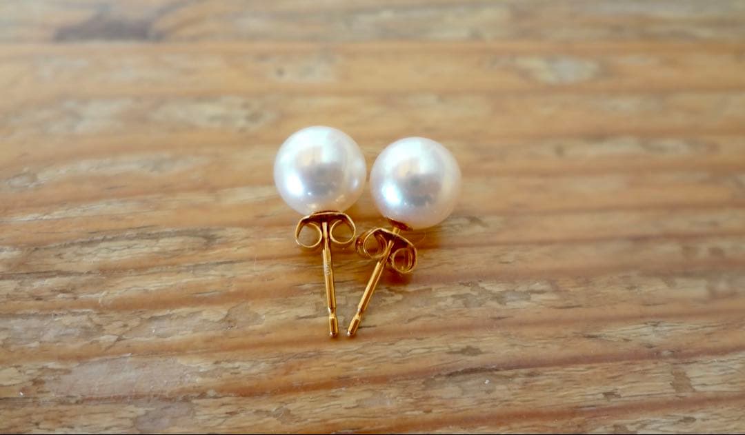 あこやパールピアス K18YG 7.5mm 証明書付 本貝