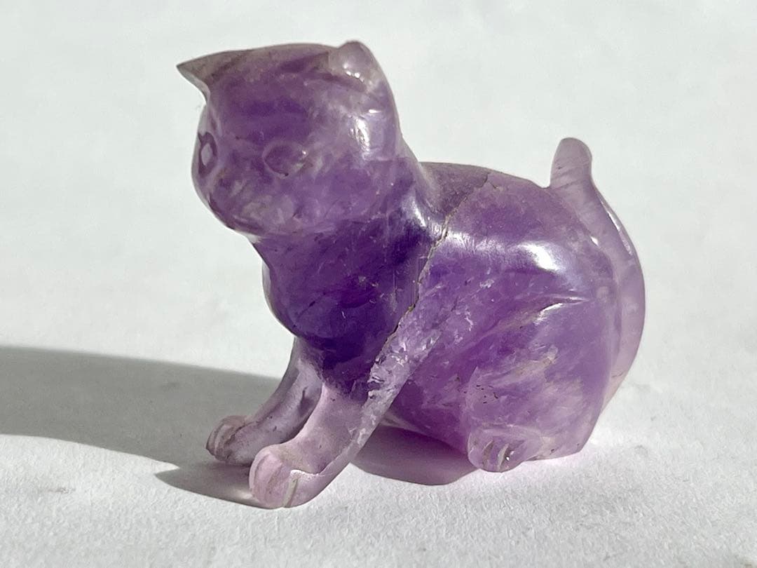 アメジスト 猫の置物 レトロ ねこの彫り物 天然石 狛犬 ビンテージ