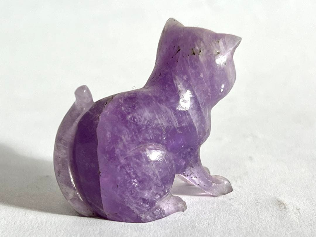 アメジスト 猫の置物 レトロ ねこの彫り物 天然石 狛犬 ビンテージ