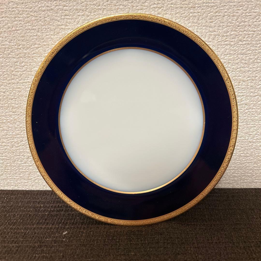 大倉陶園　ロイヤルブルー　瑠璃金彩金蝕　デザートプレート　16.5cm