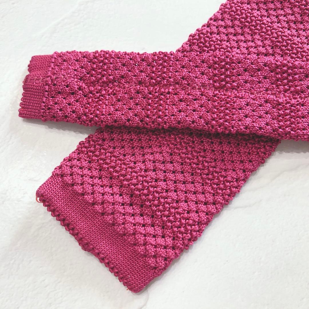 ☆未使用☆ HERMÈS エルメス Hロゴ ネクタイ ニットタイ ピンク シルク