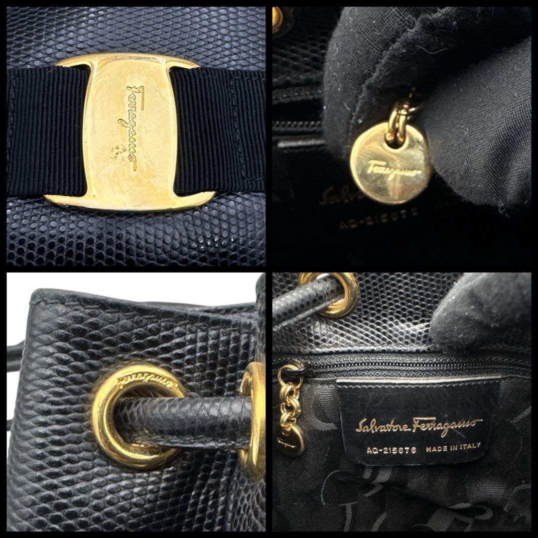 美品 サルバトーレフェラガモ ヴァラ金具 リュック サフィアーノレザー ブラック