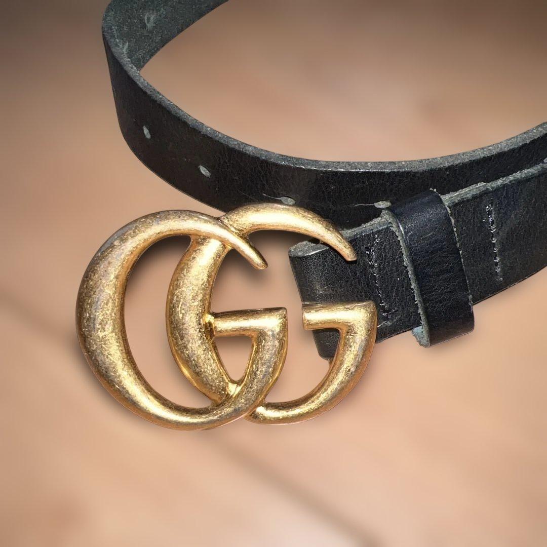 グッチ ベルト デカロゴ GGマーモント ブラック 黒 ゴールド金具