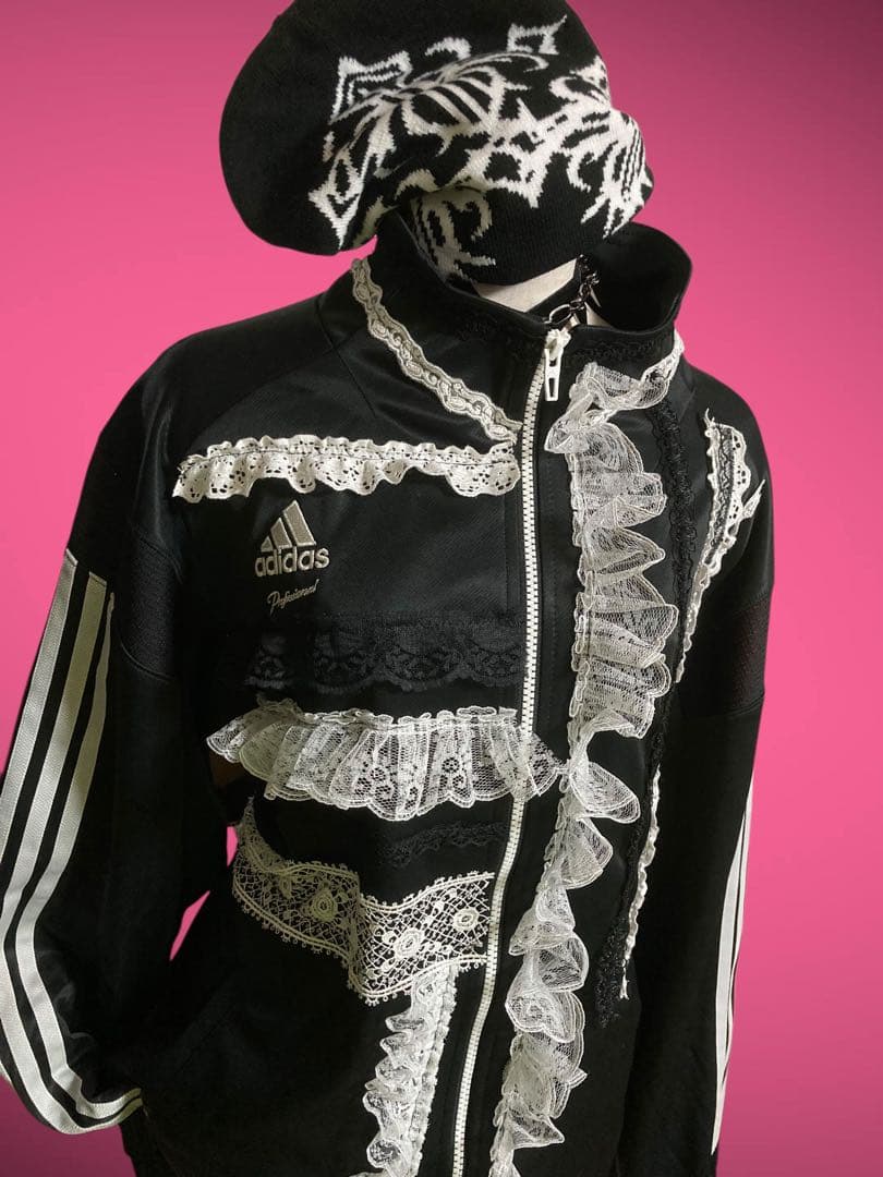 激レアadidas再構築白レースジップトラックy2kフェアリーグランジロック古着