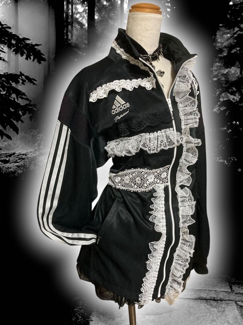 激レアadidas再構築白レースジップトラックy2kフェアリーグランジロック古着