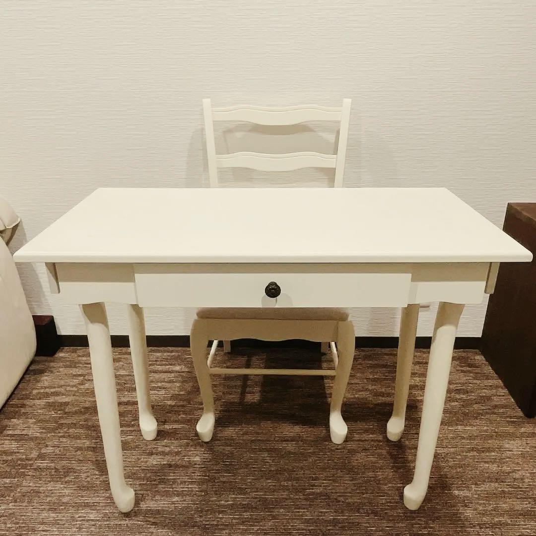 【デスク＆チェアセット】※大阪府箕面市　猫脚 姫系 ネイル サロン　ホワイト 白
