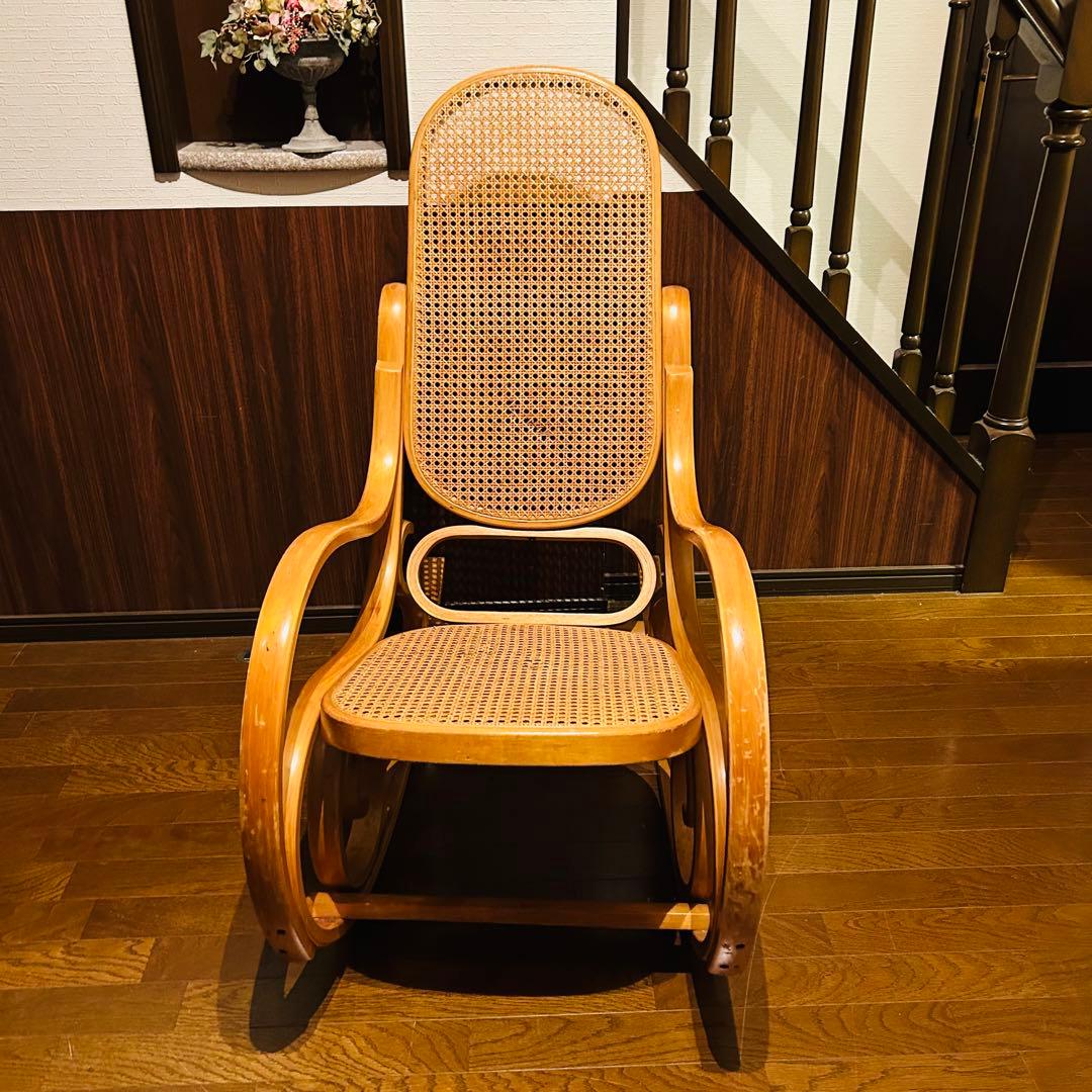 【良品】 ラタン ロッキングチェア 天然木 ゆりかご