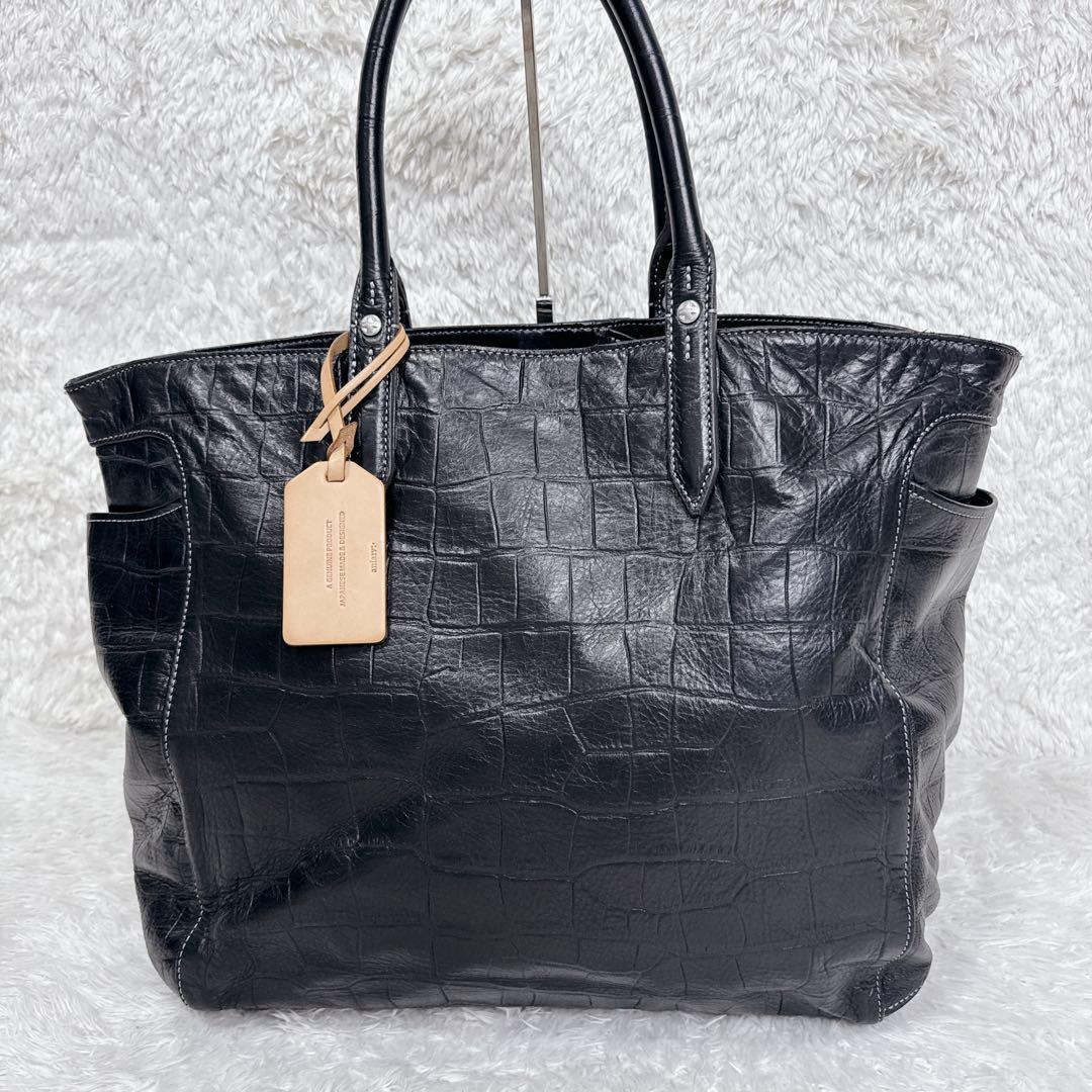 【希少】aniary アニアリ クロコ 型押し レザー トートバッグ ブラック