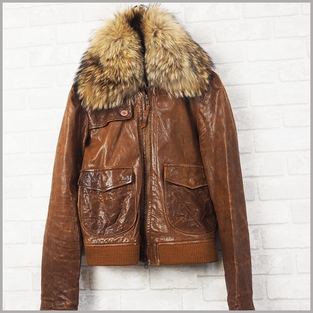 ジャケット・アウター 00s lamb oil leather coyote fur jacket
