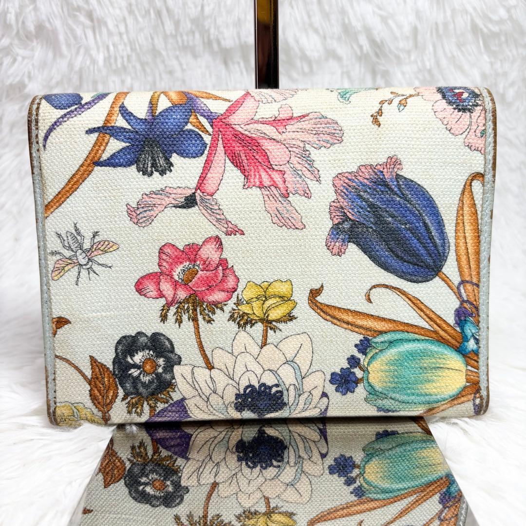 ✨付属品完備✨ グッチ マーモント フローラ 二つ折り財布 花 ポーチ ブルー