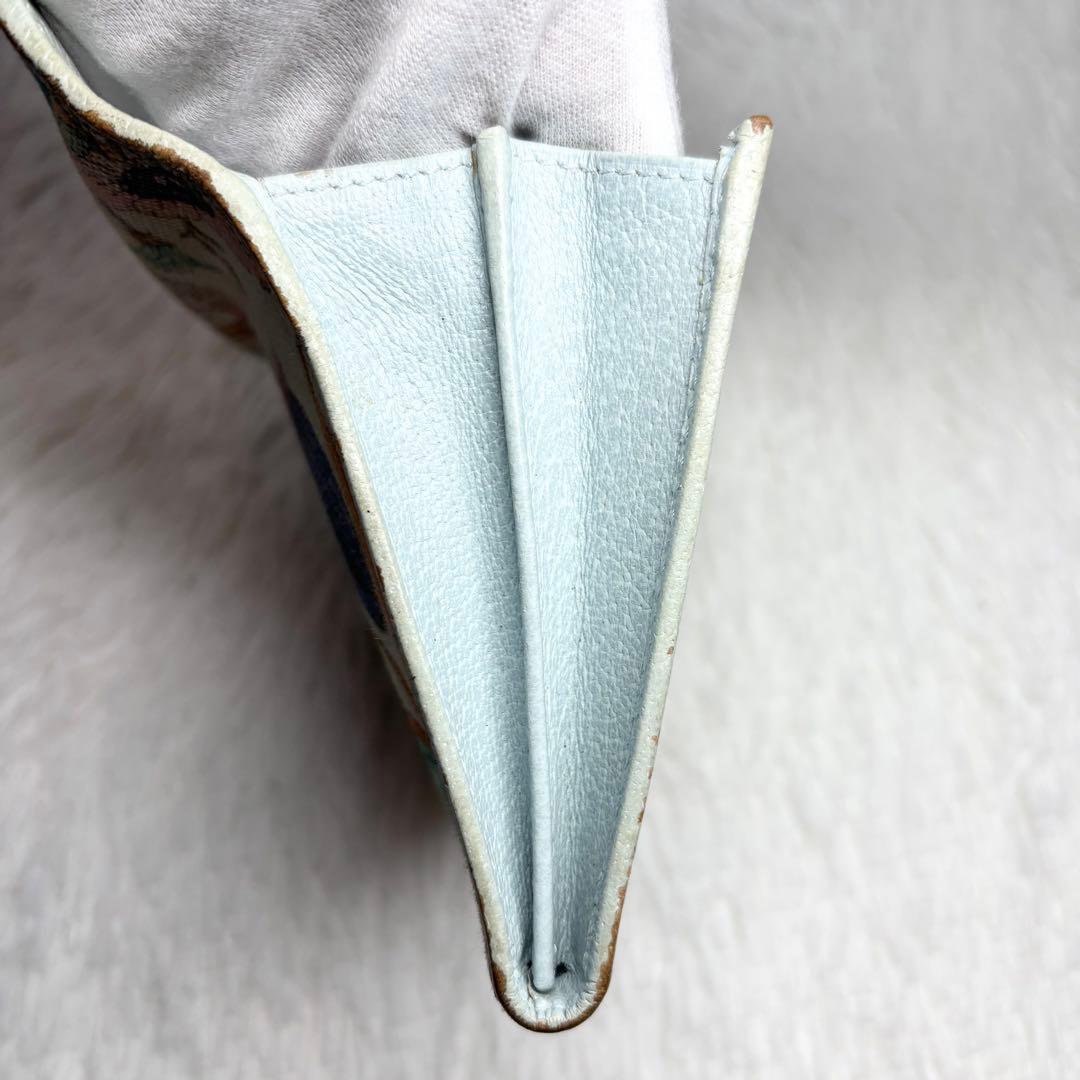 ✨付属品完備✨ グッチ マーモント フローラ 二つ折り財布 花 ポーチ ブルー