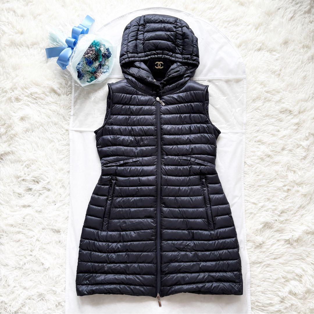 極美品*モンクレール ライトダウンジャケット ロング ジレ ベスト フード