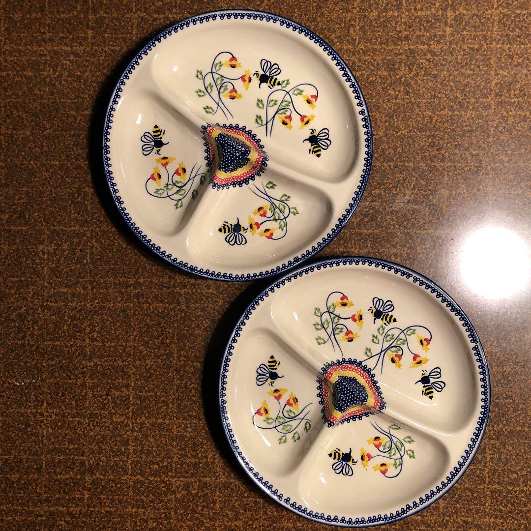 ★ポーリッシュポタリー ミツバチキッズプレート 2枚セット ポーランド食器