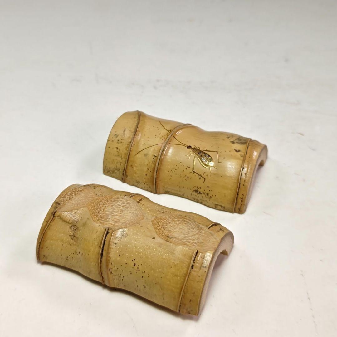 イ914 香合『中村湖彩作』『鈴虫蒔絵　布袋竹香合　共箱』茶道具