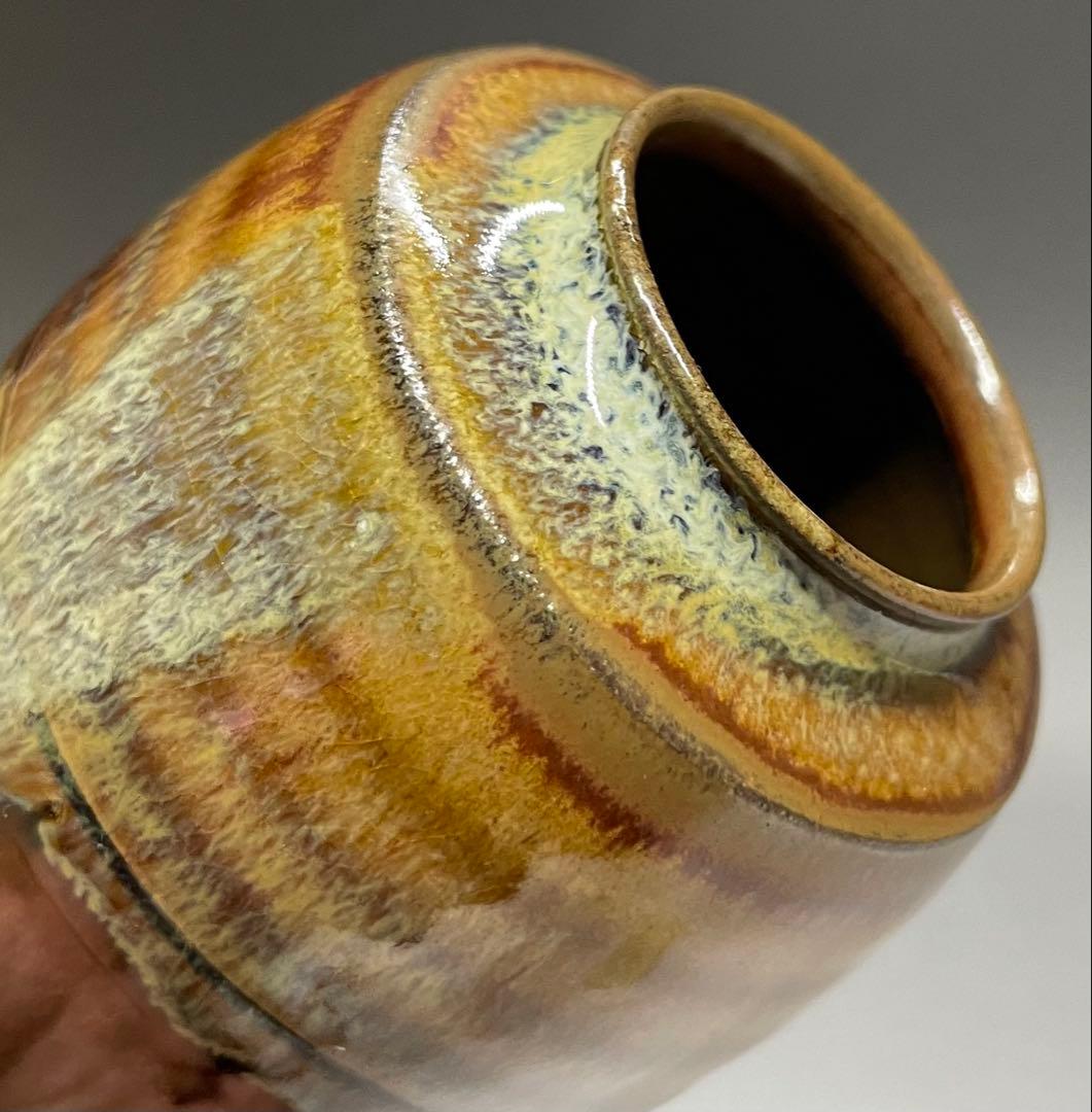 高取喜恵　肩衝茶入　高取焼　四方桟共箱　栞　yy14