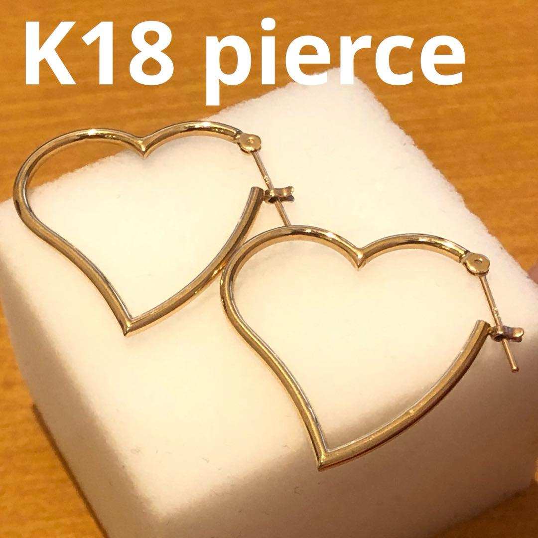K18大きめハートフープゴールドピアス　135H2601