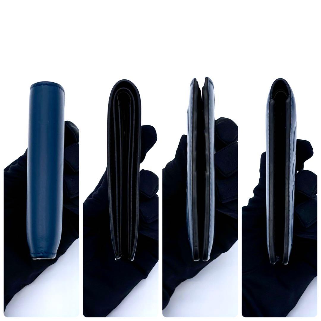 ロエベ 折財布 お札入れ アナグラム 型押し ネイビー ブラック2524