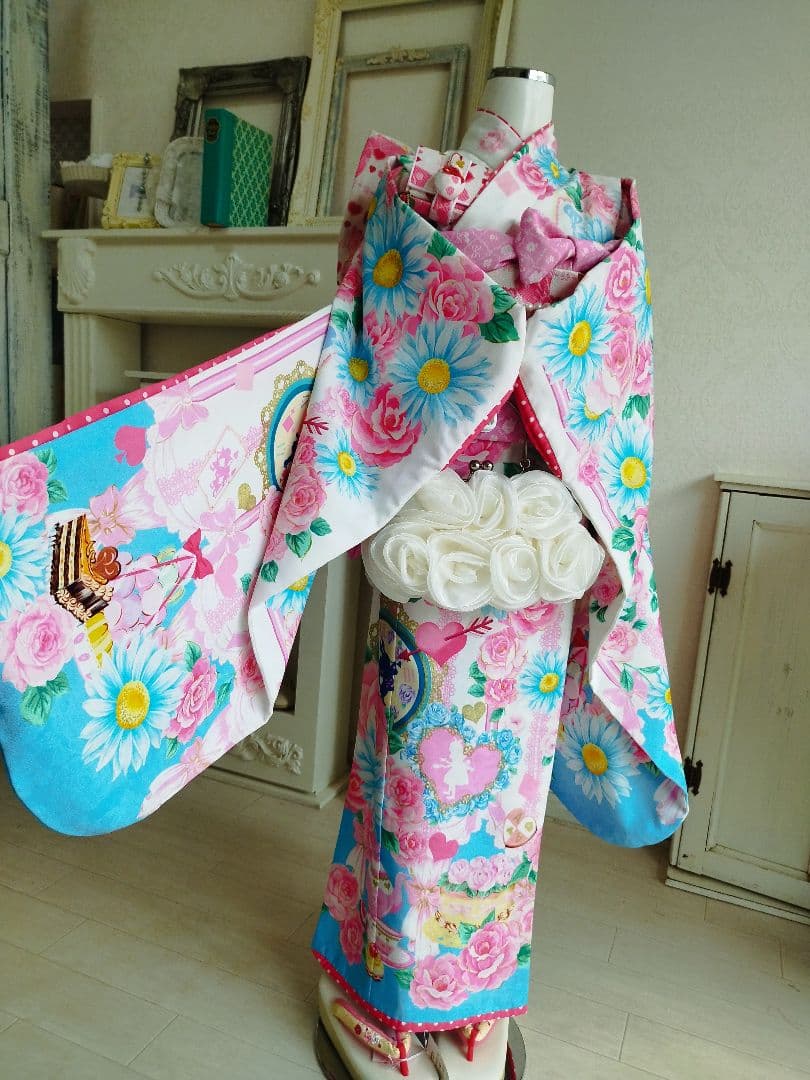専用です☆ブランド☆セイコマツダ☆白ブルーピンクの着物☆フルセット☆