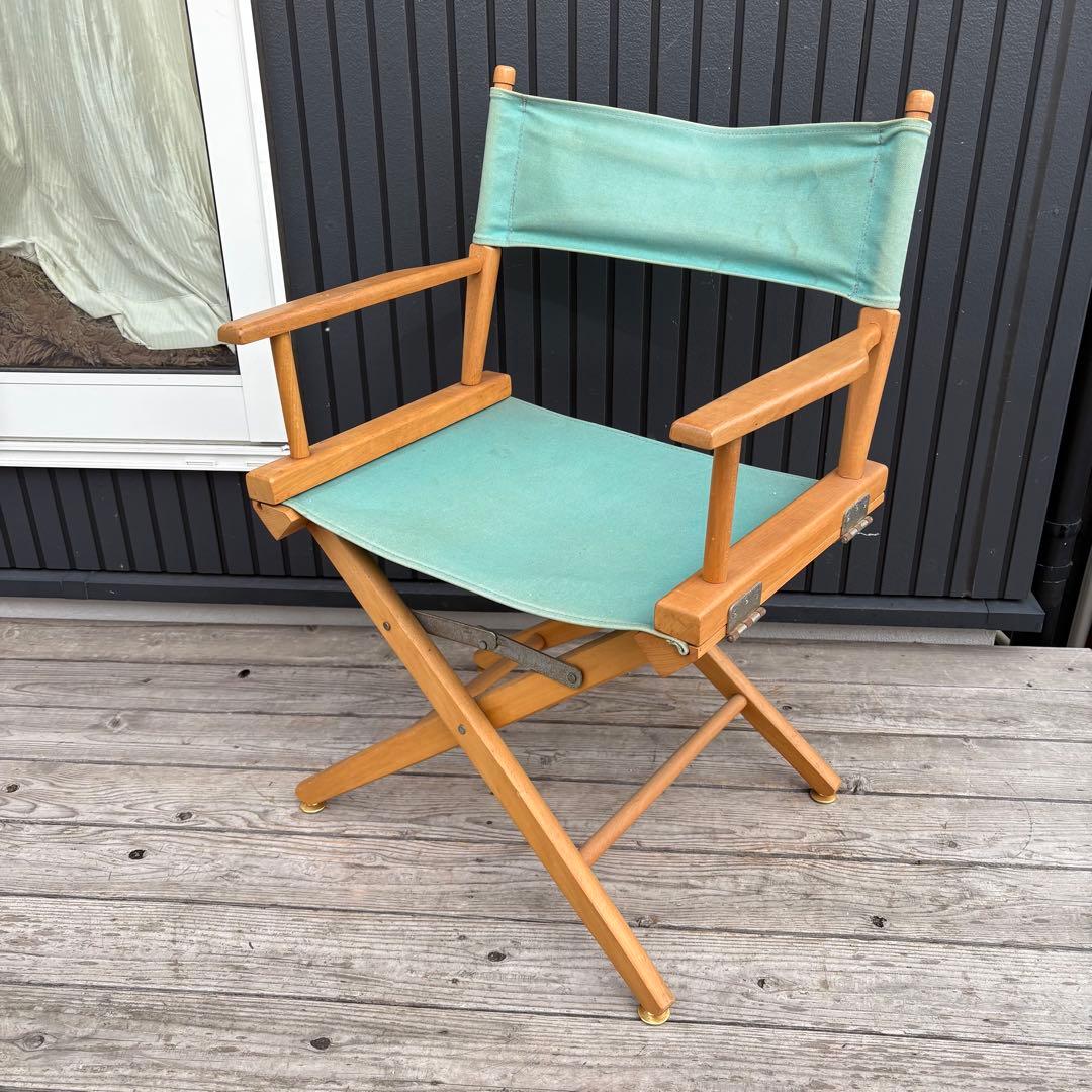 北欧レトロ 折りたたみ ディレクターズチェア 木製 キャンバス地 グリーン