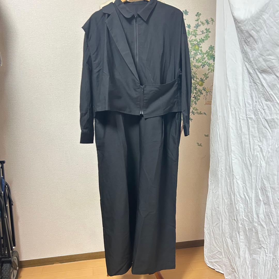 KYO アンティカ　レイヤードデザイン　オールインワン　重ね着風　ブラック