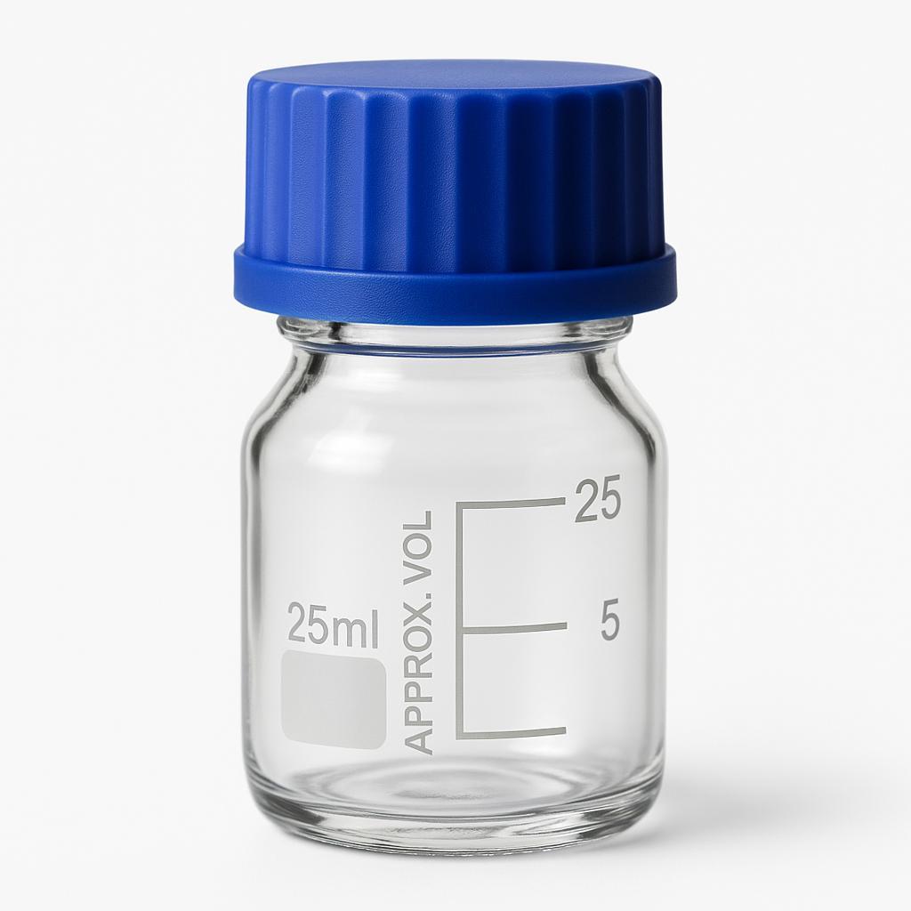 25ml 耐熱目盛りガラス瓶 青いキャップ 10個セット