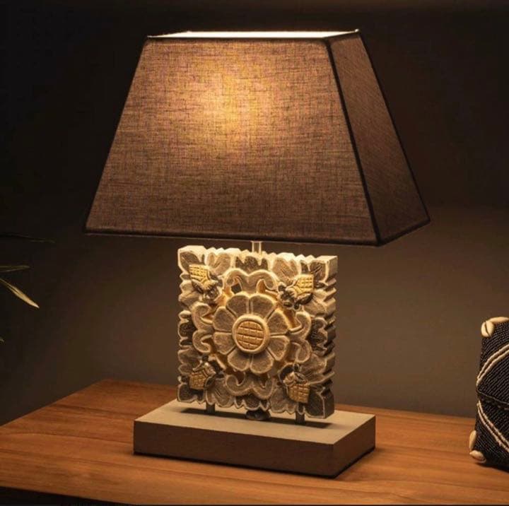 アジアン バリ島 フラワー 木彫 ランプシェード 照明 家具 電気 オブジェ