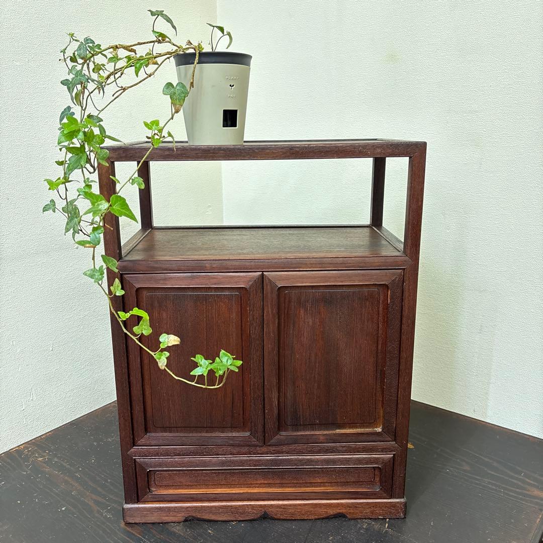 【値下げ】木製 キャビネット 両開き扉＋引き出し付き／収納棚 古家具