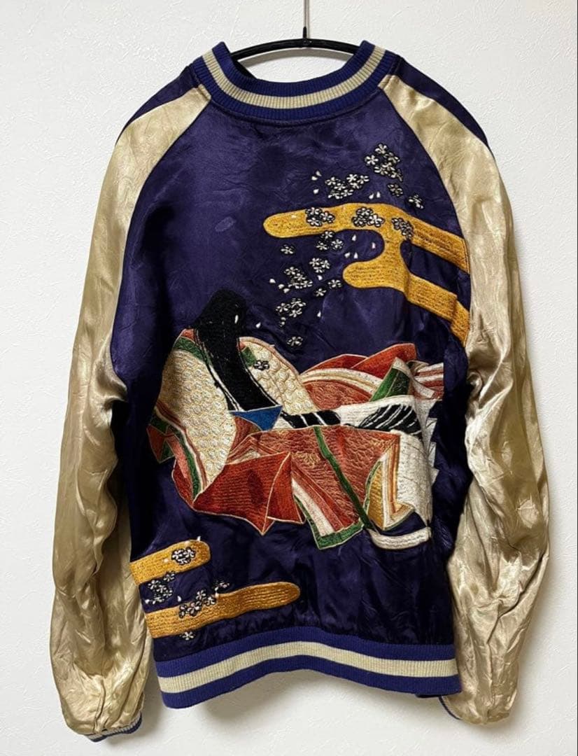 リバーシブル和風刺繍スカジャン 黒/紫