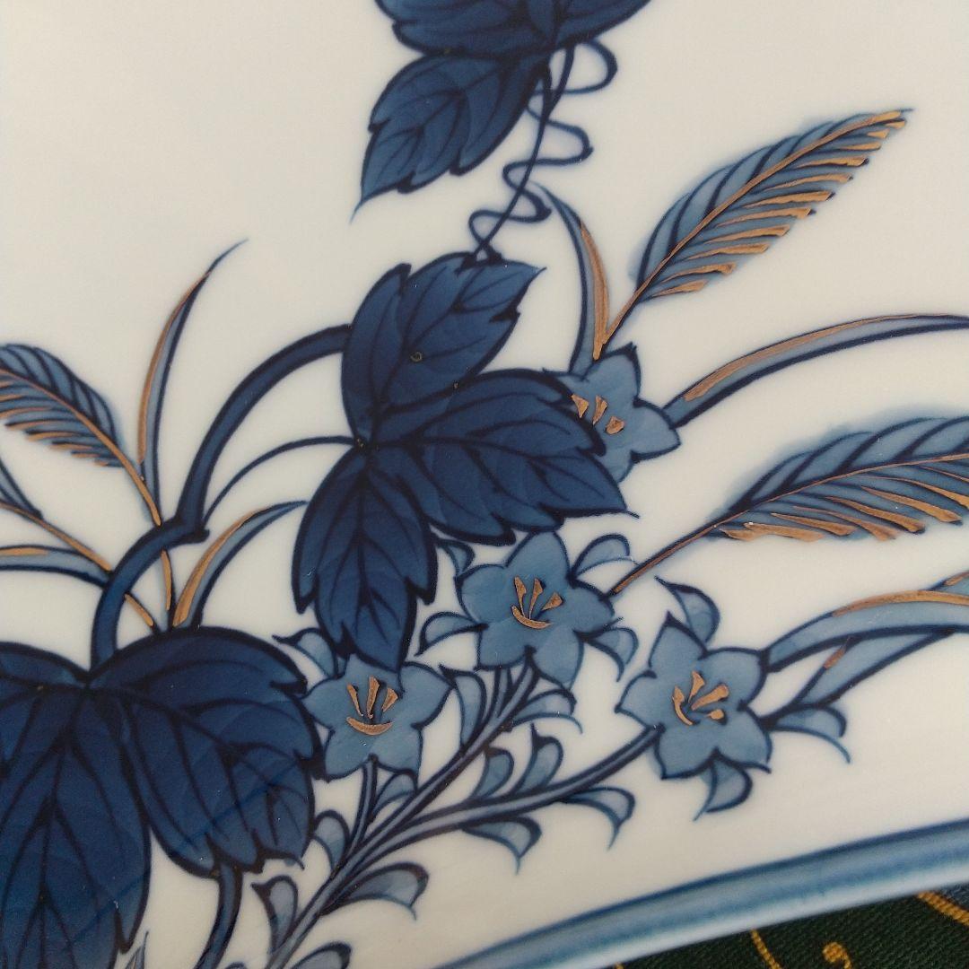 源右衛門⭐️染金彩草紋 クレセント 皿