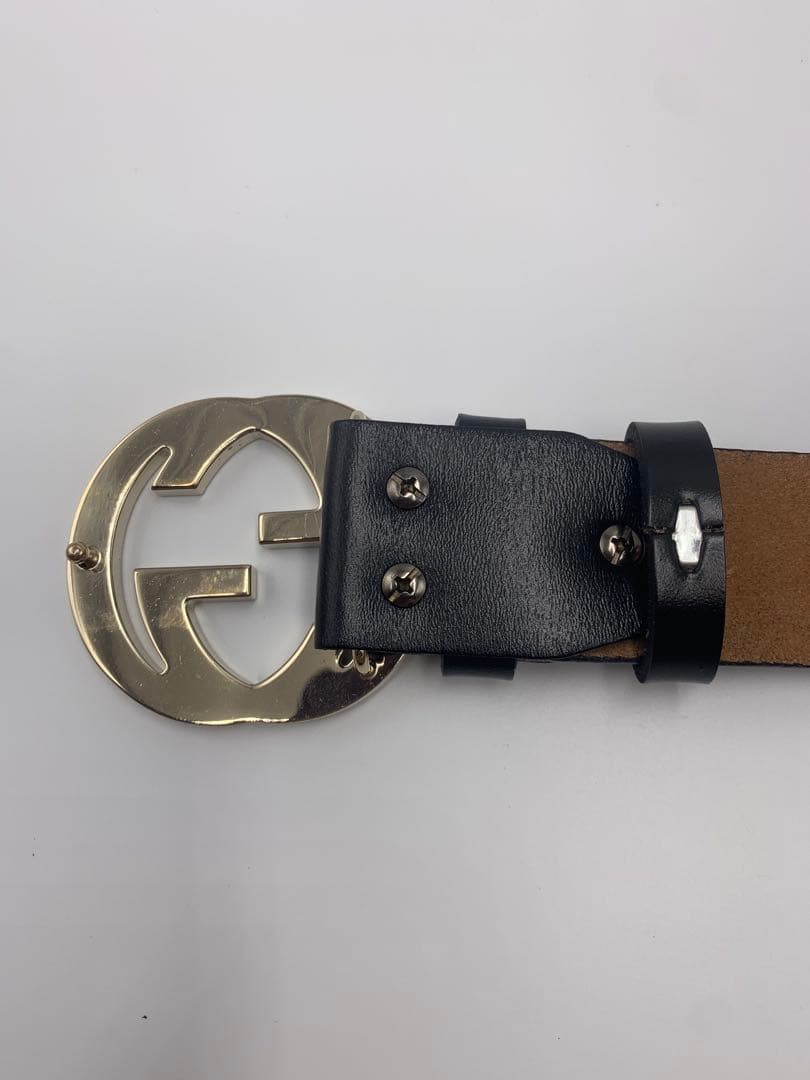 【美品】グッチ　GUCCI ダブルGロゴ ブラックレザーベルト　メンズ