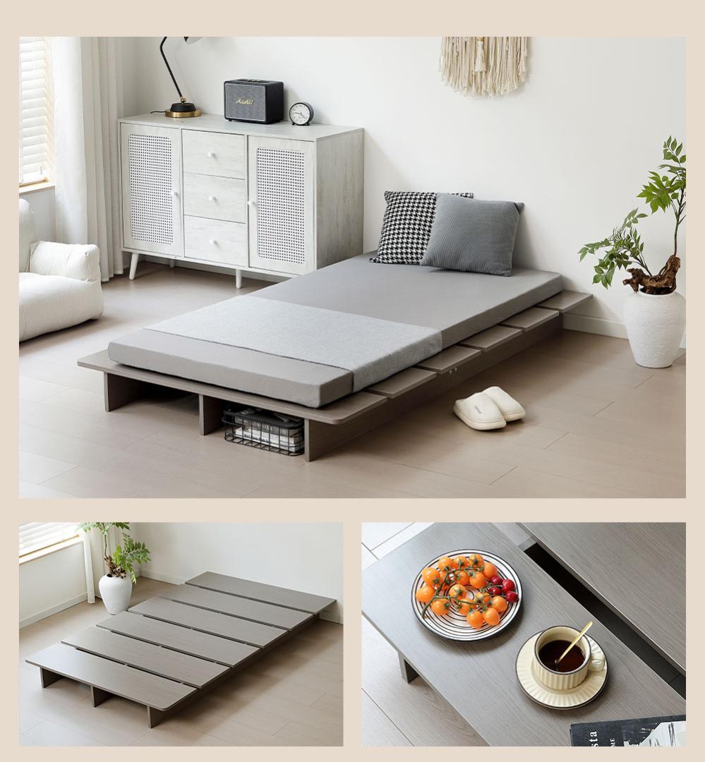 【S・幅120cm】ベッドフレーム すのこベッド オシャレ 木目調 GRAY