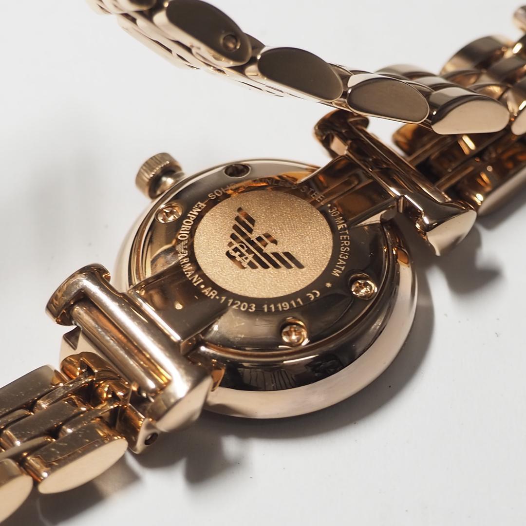 美品 アルマーニARMANI 11Pダイヤ シェル 腕時計 ゴールド F175