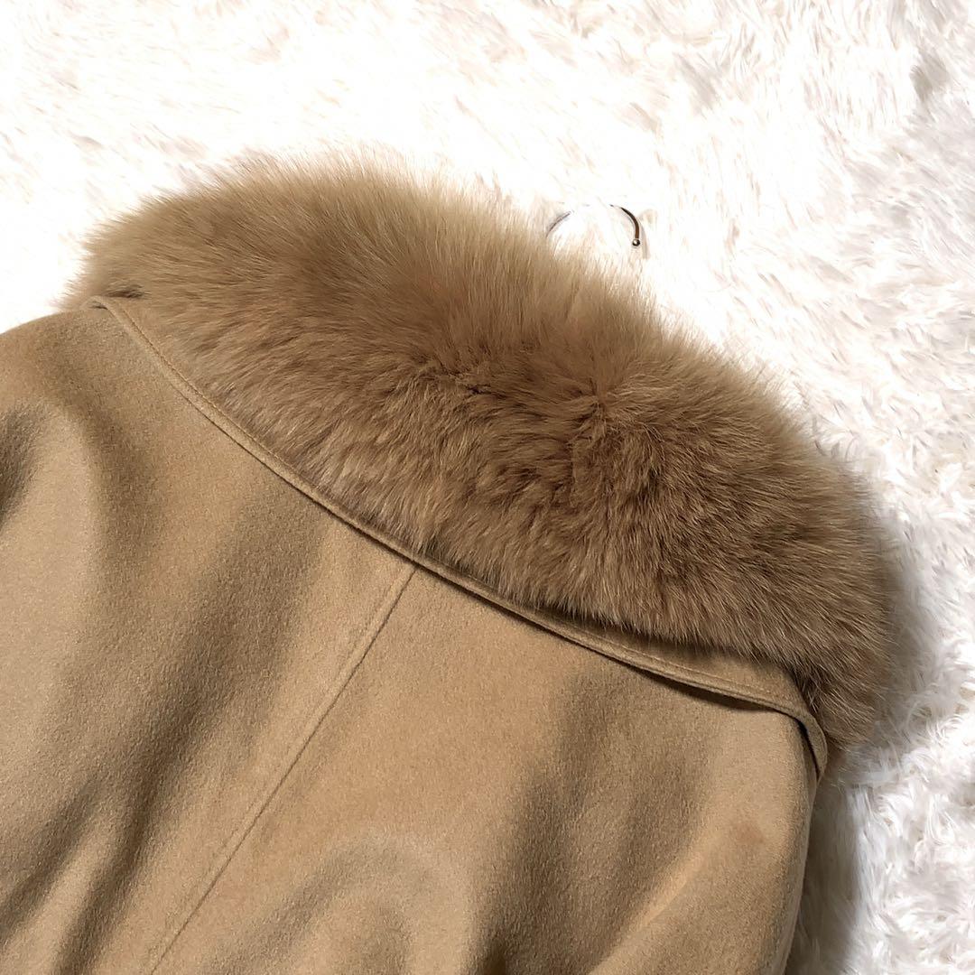 バーニーズニューヨーク カシミヤ チェスターコート ベルト フォックスファー襟