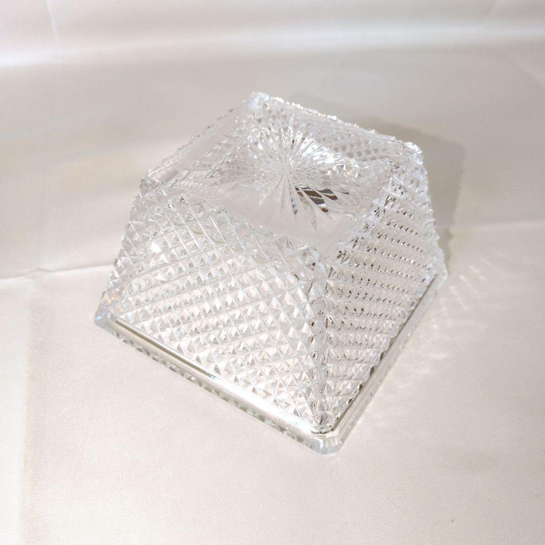 江戸切子　金彩ダイヤ文角鉢・金彩なし　2個セット