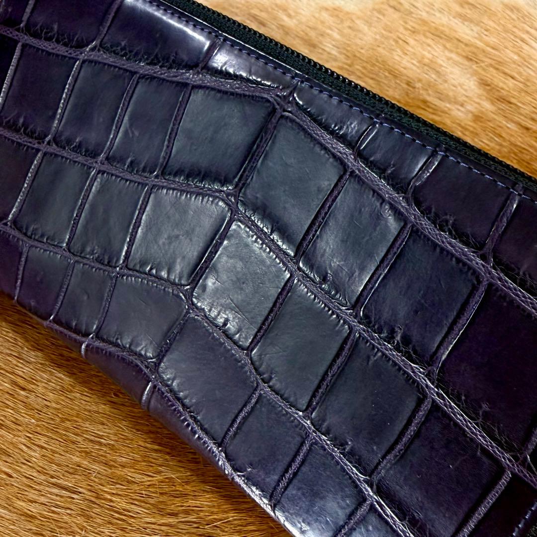 新品同様 JRA定12万 最高峰 クロコダイル ポロサス 無双 長財布 紫