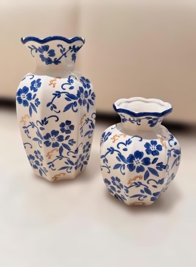 青と白の花柄陶器バスケットセット