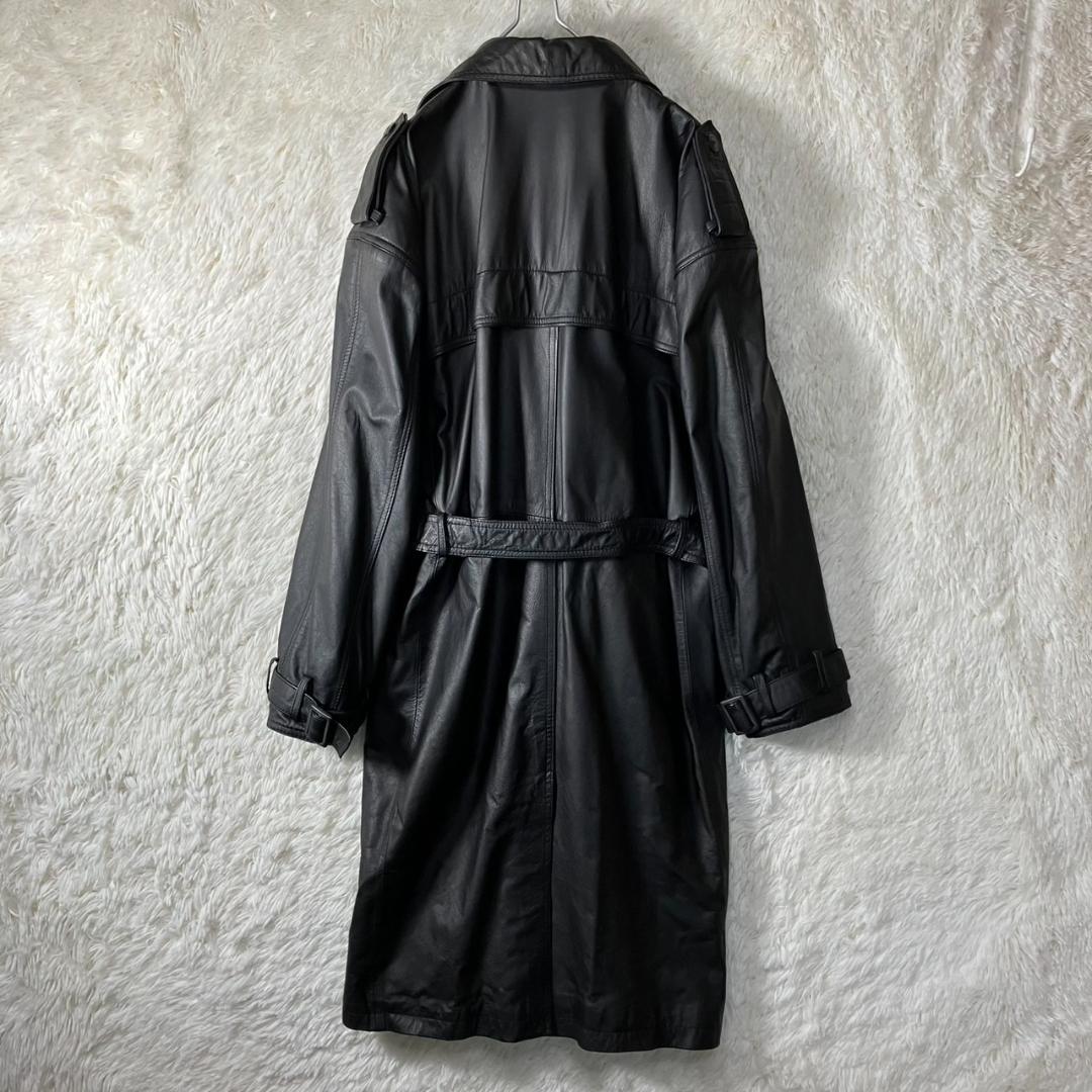 美品 D’HOMMEAHOMME レザートレンチコート 牛革 ベルト付 黒 M