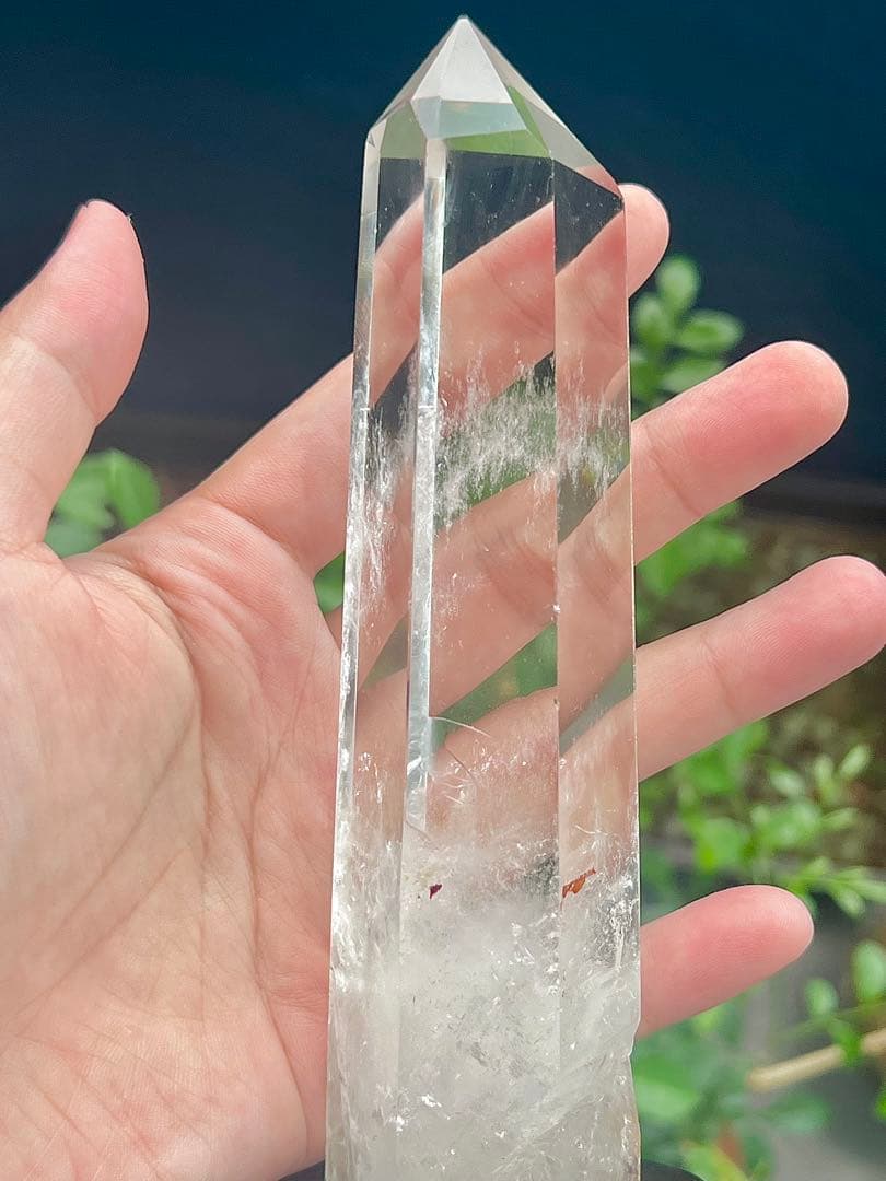 超透明　ヒマラヤ産　水晶ポイント　六角柱 天然石原石置物台座付　パワーストーン